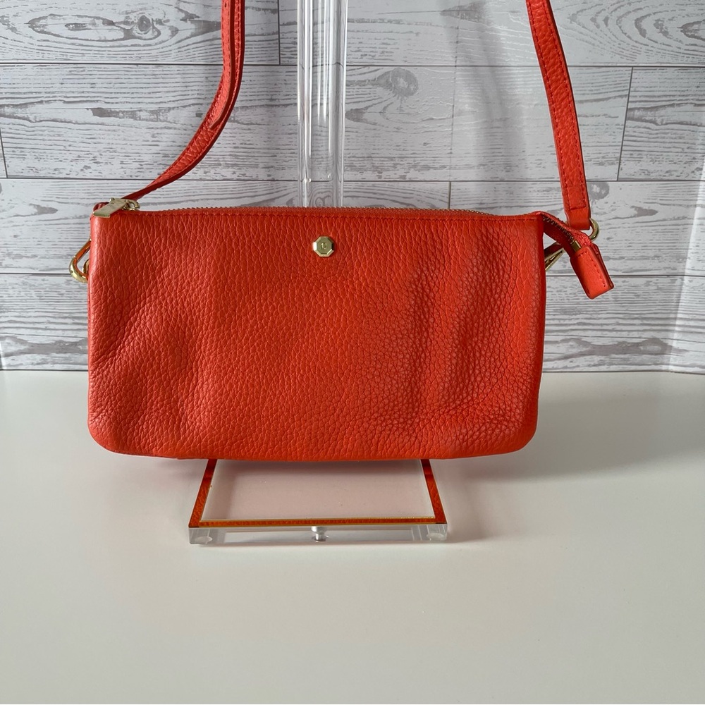 G.I.L.I. Vibrant Orange Crossbody Bag Pebbled Leather Gold Hardware Slim Line